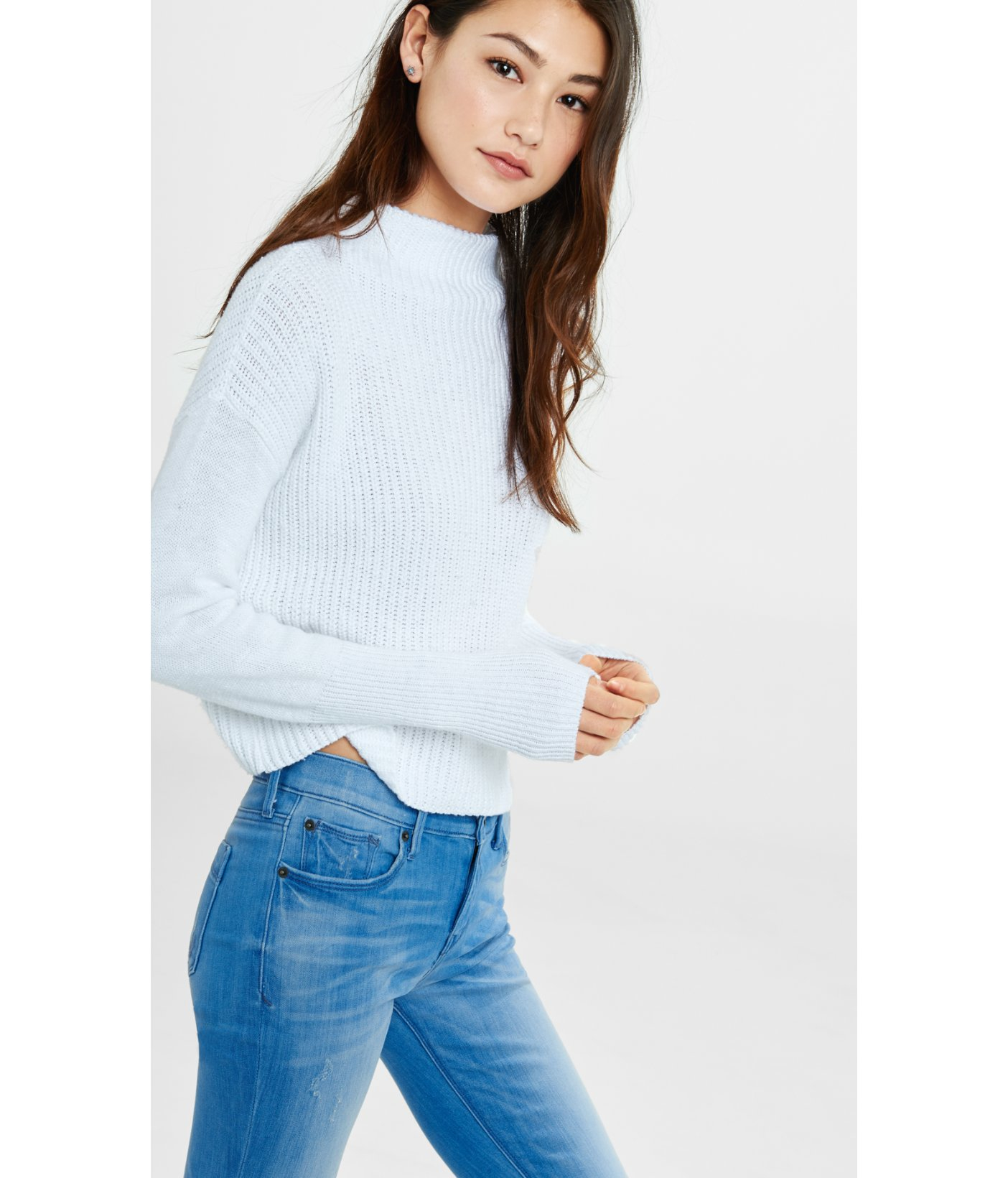 Express Cotton Mock Neck Shaker Knit Sweater in White Lyst