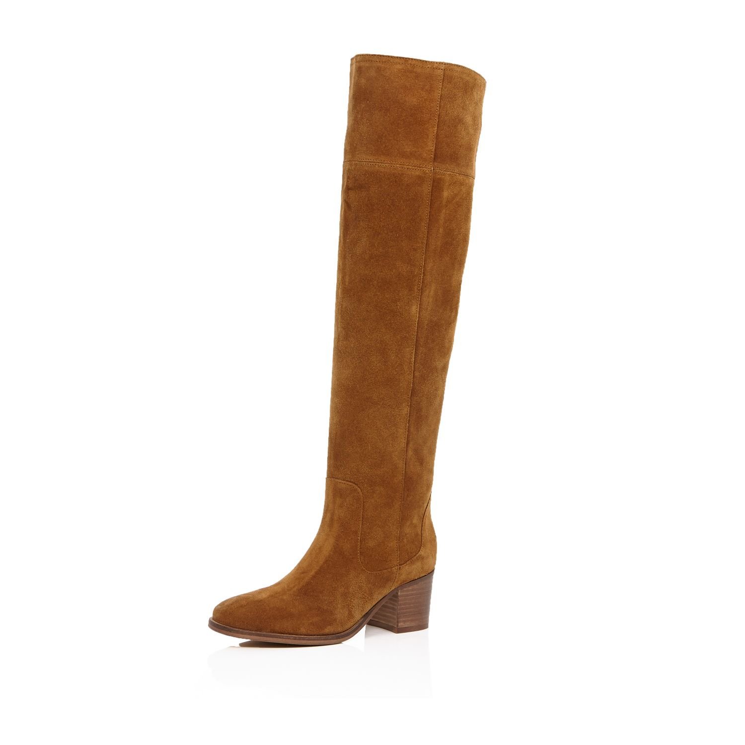 River Island Tan Brown Suede Over The Knee Boots | Lyst