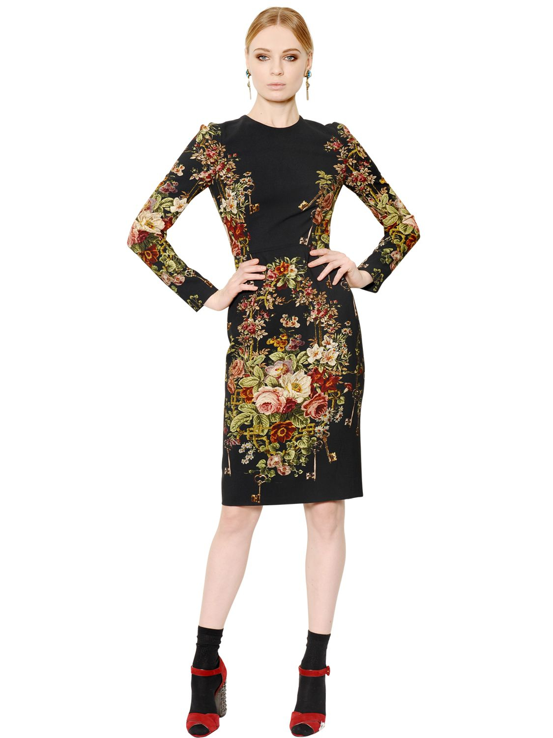 Dolce & Gabbana Floral Printed Viscose Cady Dress - Lyst