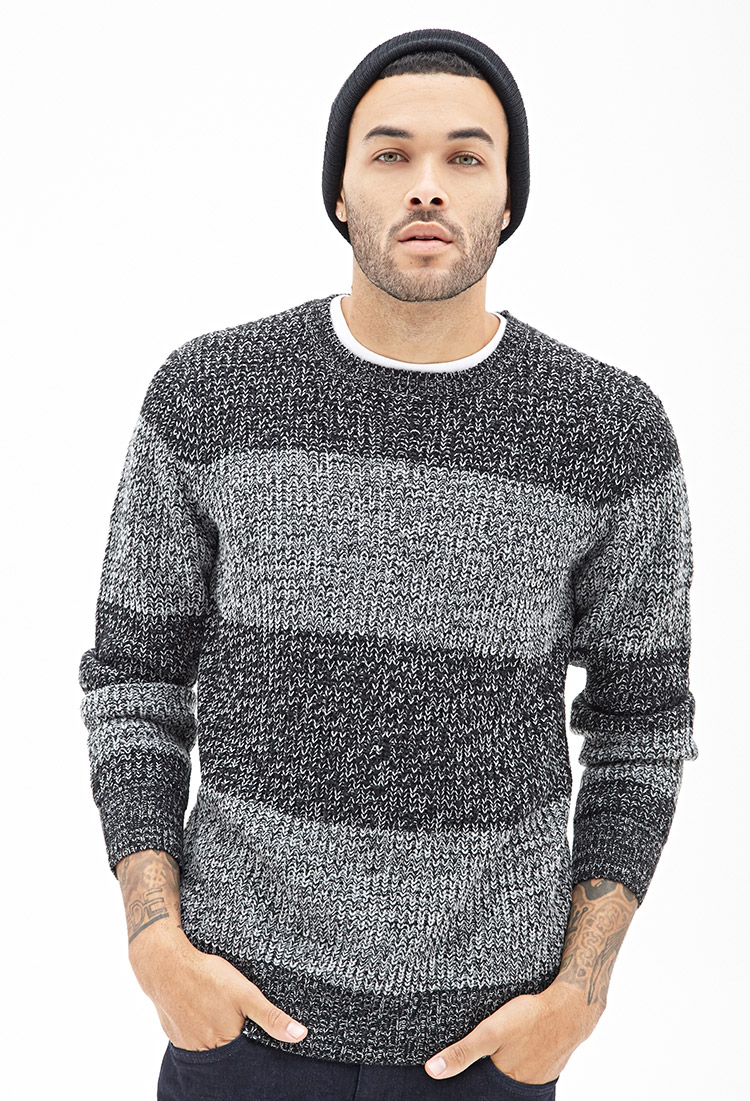 Forever 21 Striped Marled Knit Sweater in Black for Men (Black/grey) Lyst