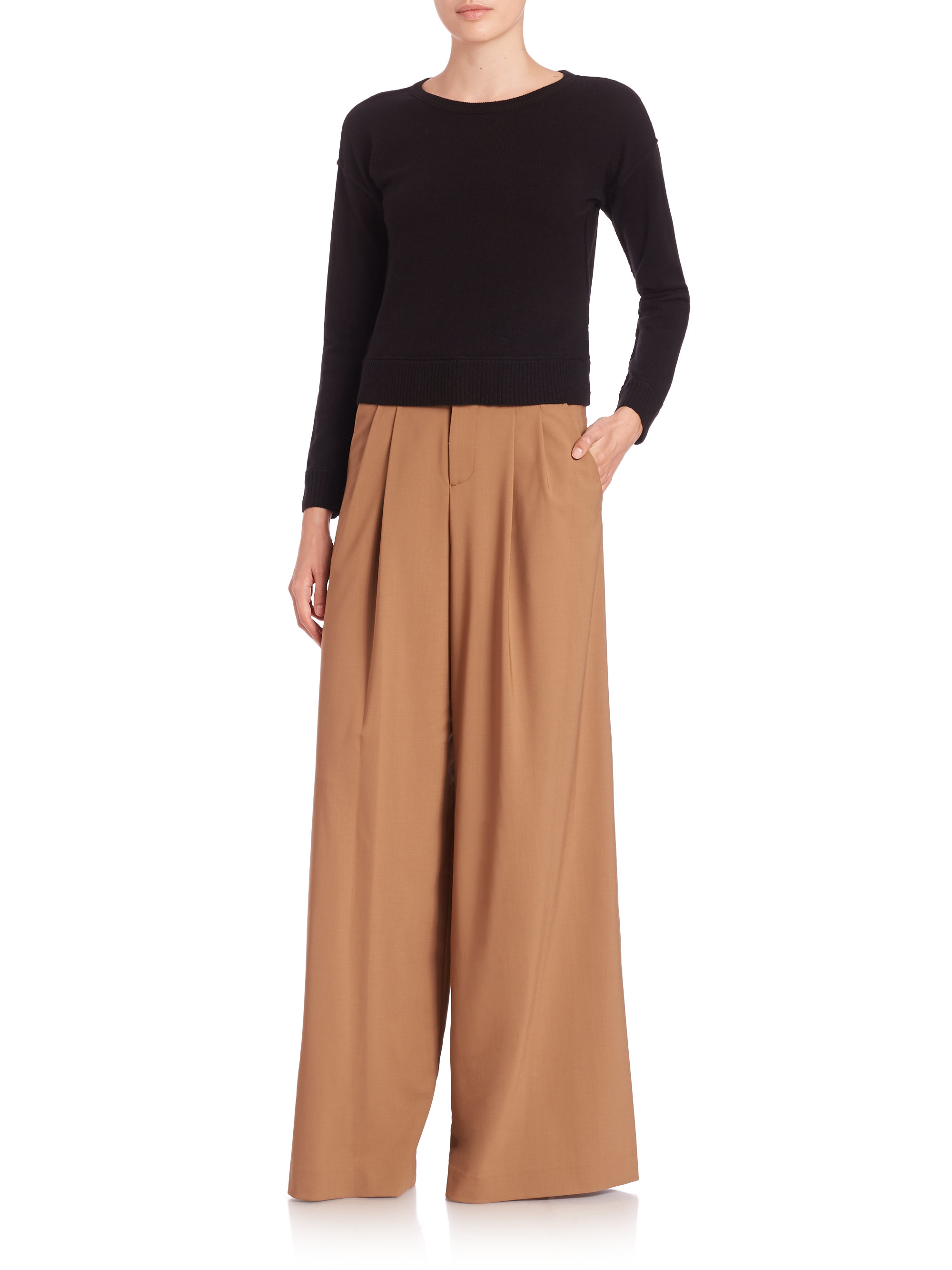 camel high waisted wide leg trousers