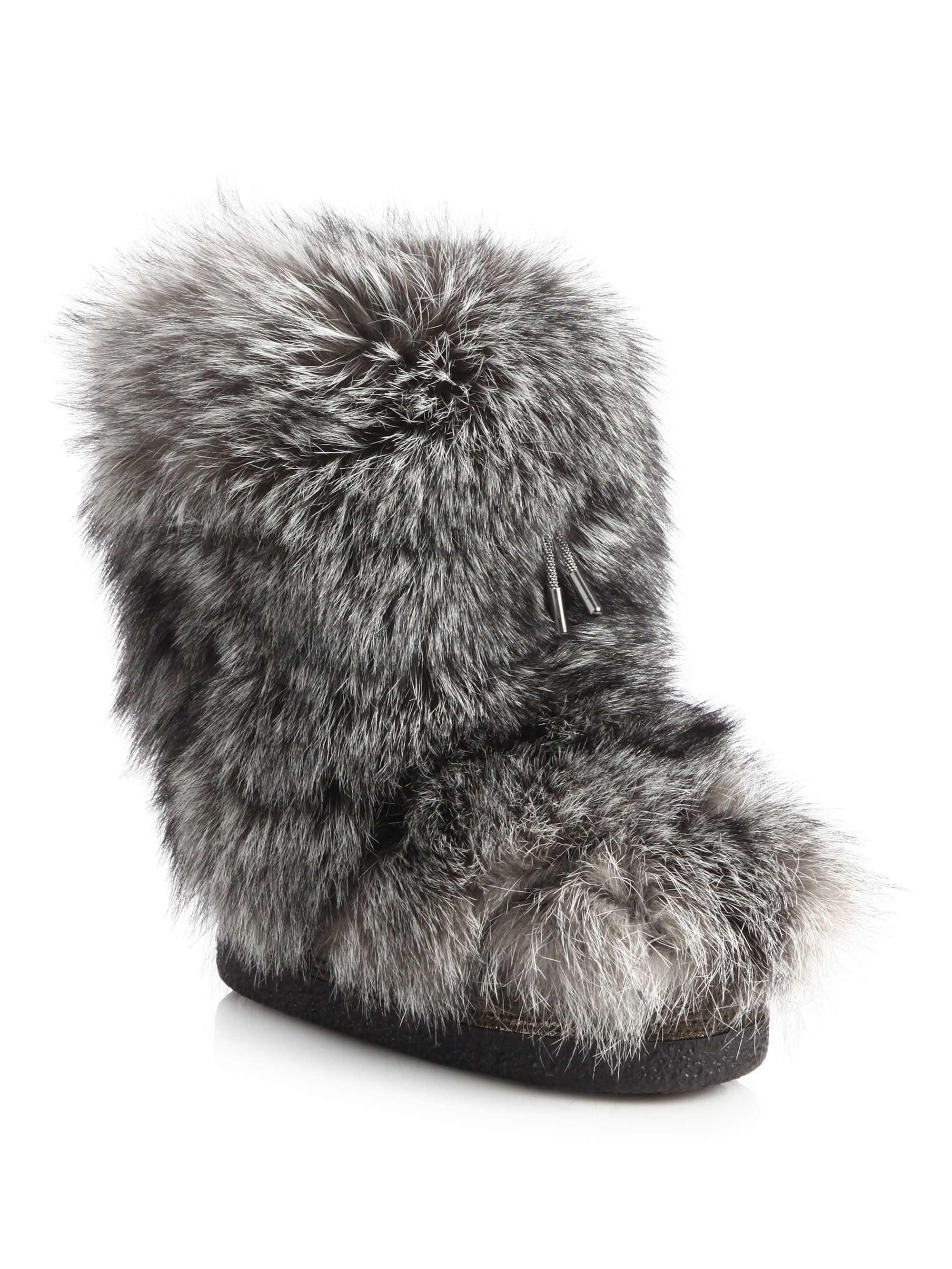 Lyst - Brunello Cucinelli Fox Fur Moon Boots in Gray