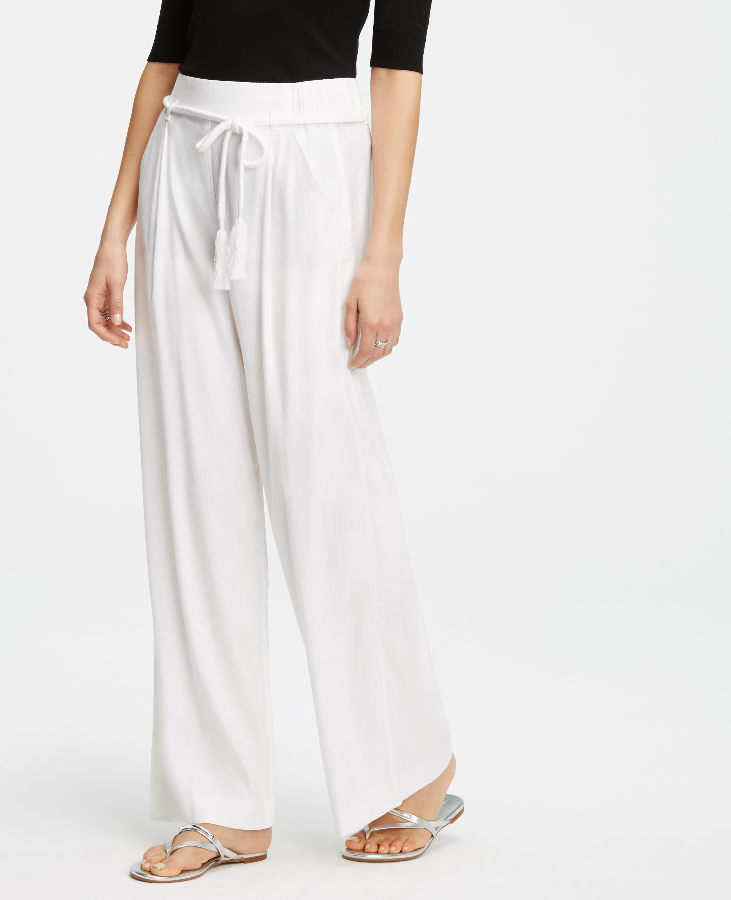 Ann taylor Petite Belted Linen Blend Pants in White | Lyst