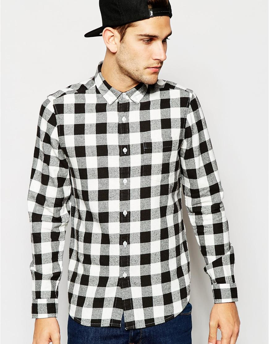 men's buffalo plaid shirt black and white