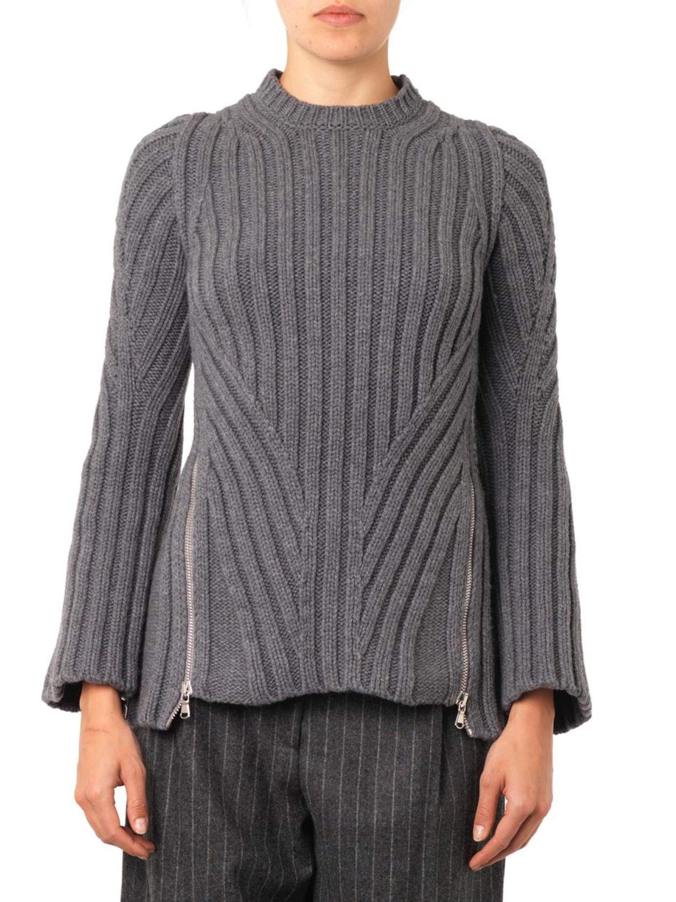 Lyst - Alexander Mcqueen Zip-side Ribbed-knit Sweater in Gray