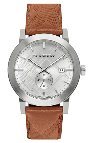 burberry stamped leather strap watch