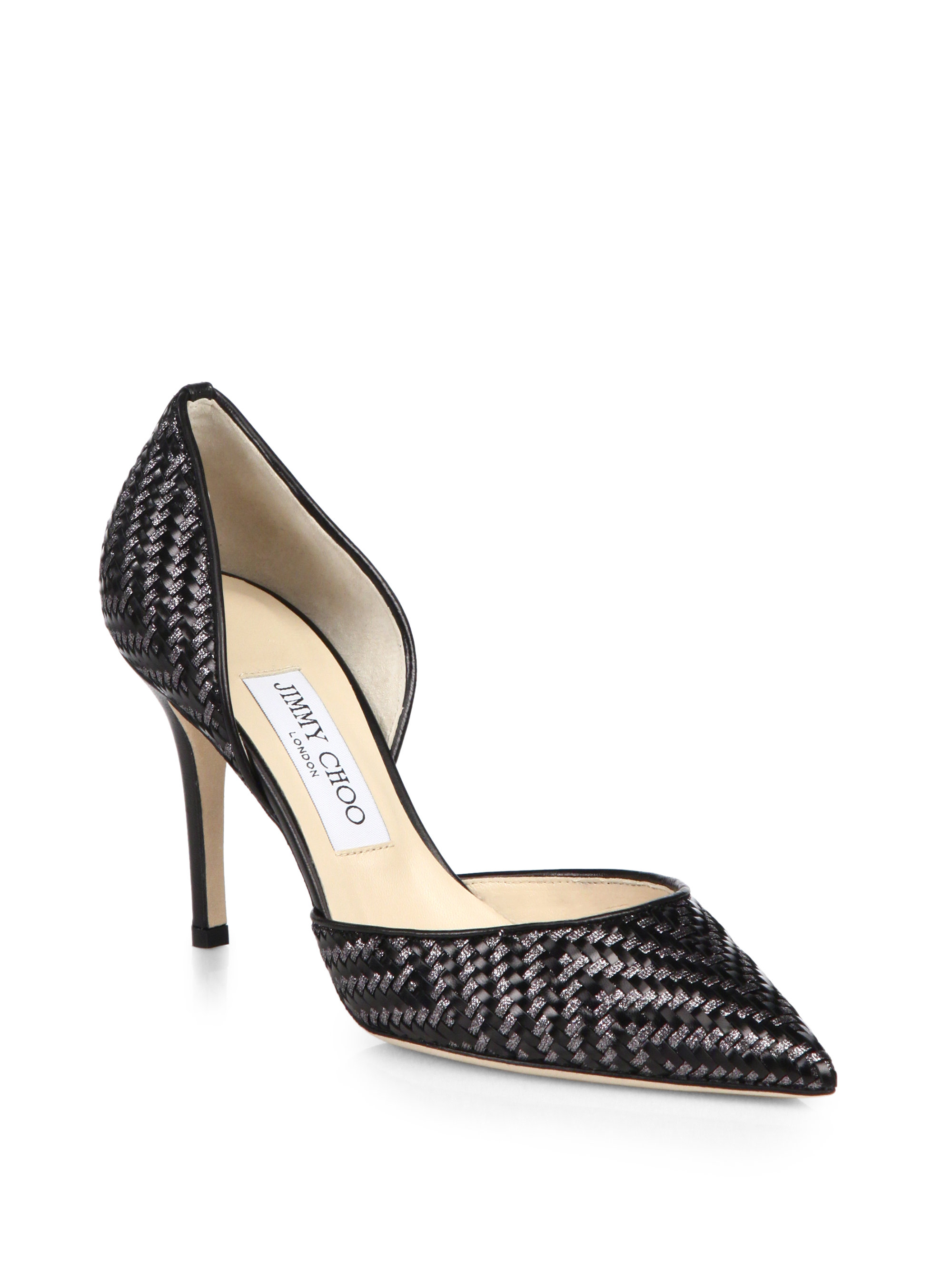 Jimmy Choo Addison Woven Leather D'Orsay Pumps in Black Lyst