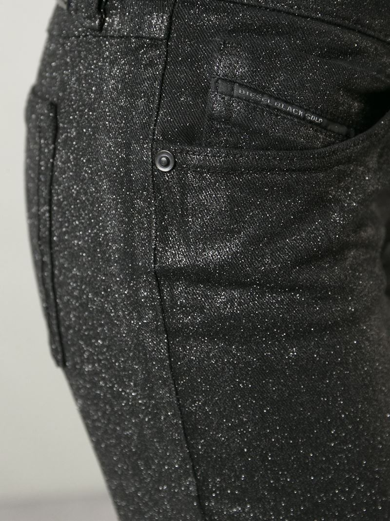 Diesel Black Gold Glitter Coated Slim Jeans in Black | Lyst