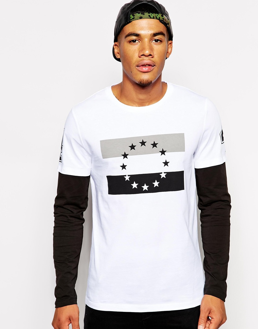 ASOS Long Sleeve T-shirt With Double Layer And Star Stripe Print in Black  for Men | Lyst