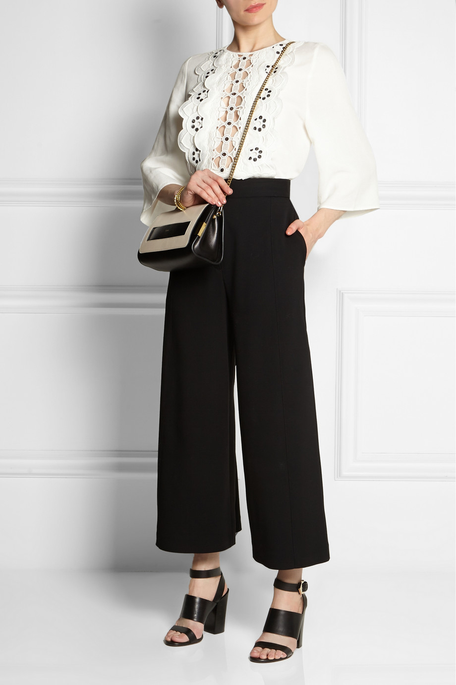 Chlo Elle Small Ayers-Trimmed Leather Shoulder Bag in Black | Lyst