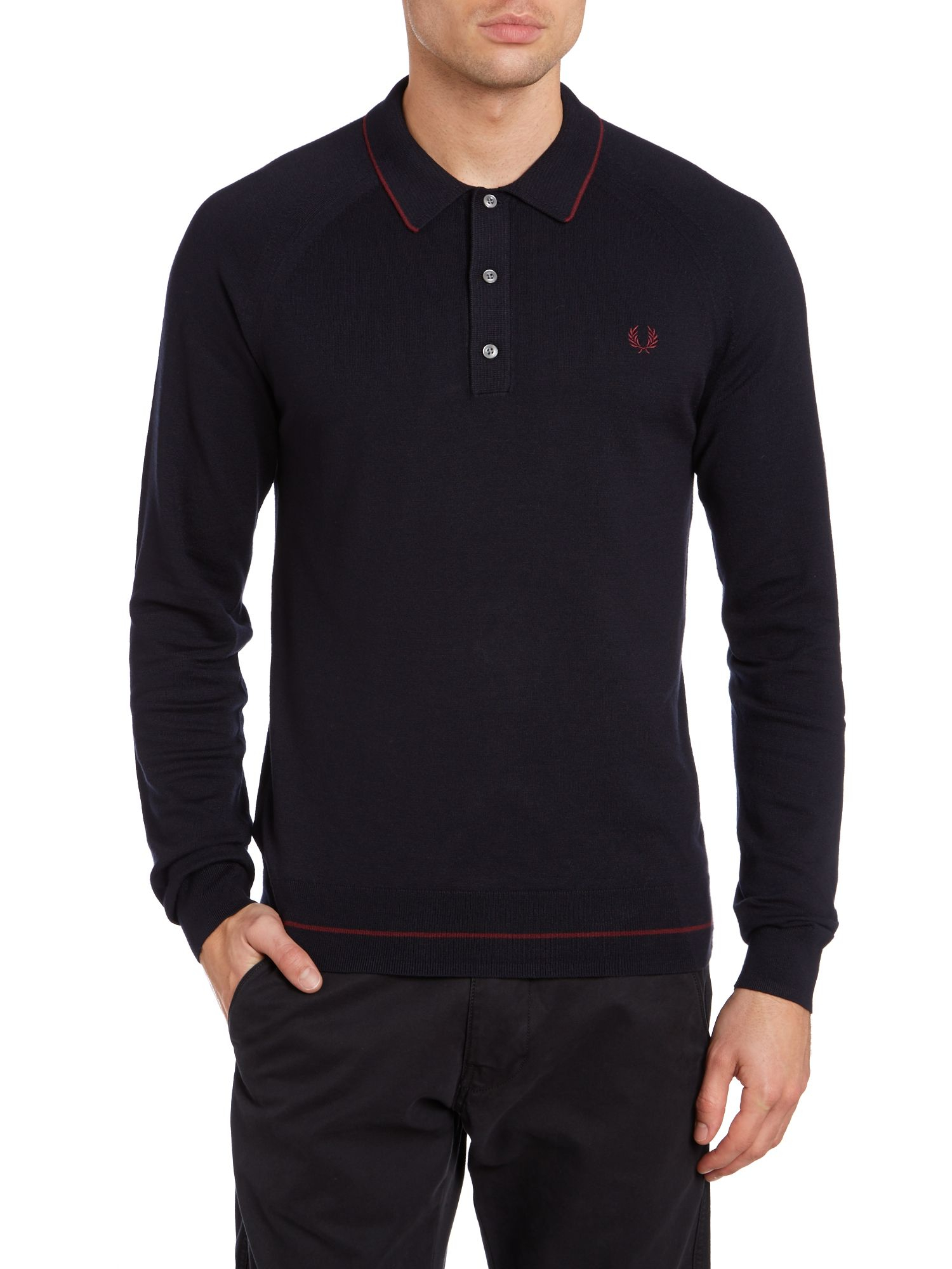 Download Fred Perry Cotton Raglan Knitted Tipped Long Sleeve Polo ...