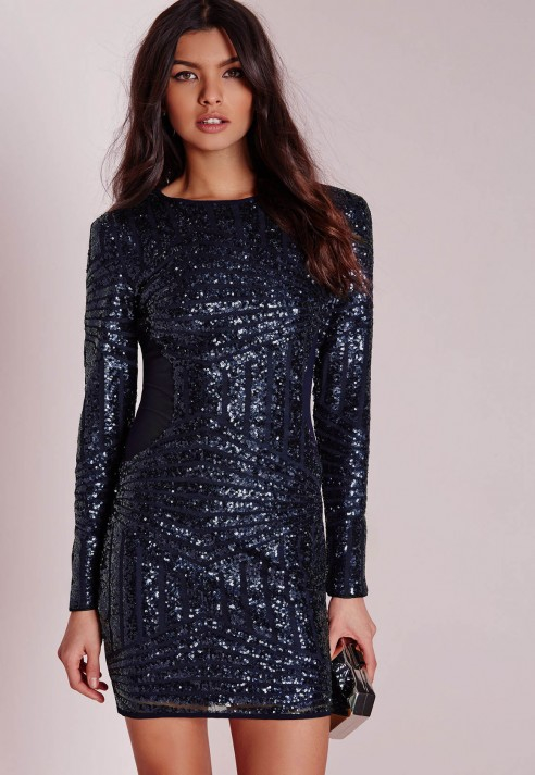black sparkle long sleeve bodycon dress