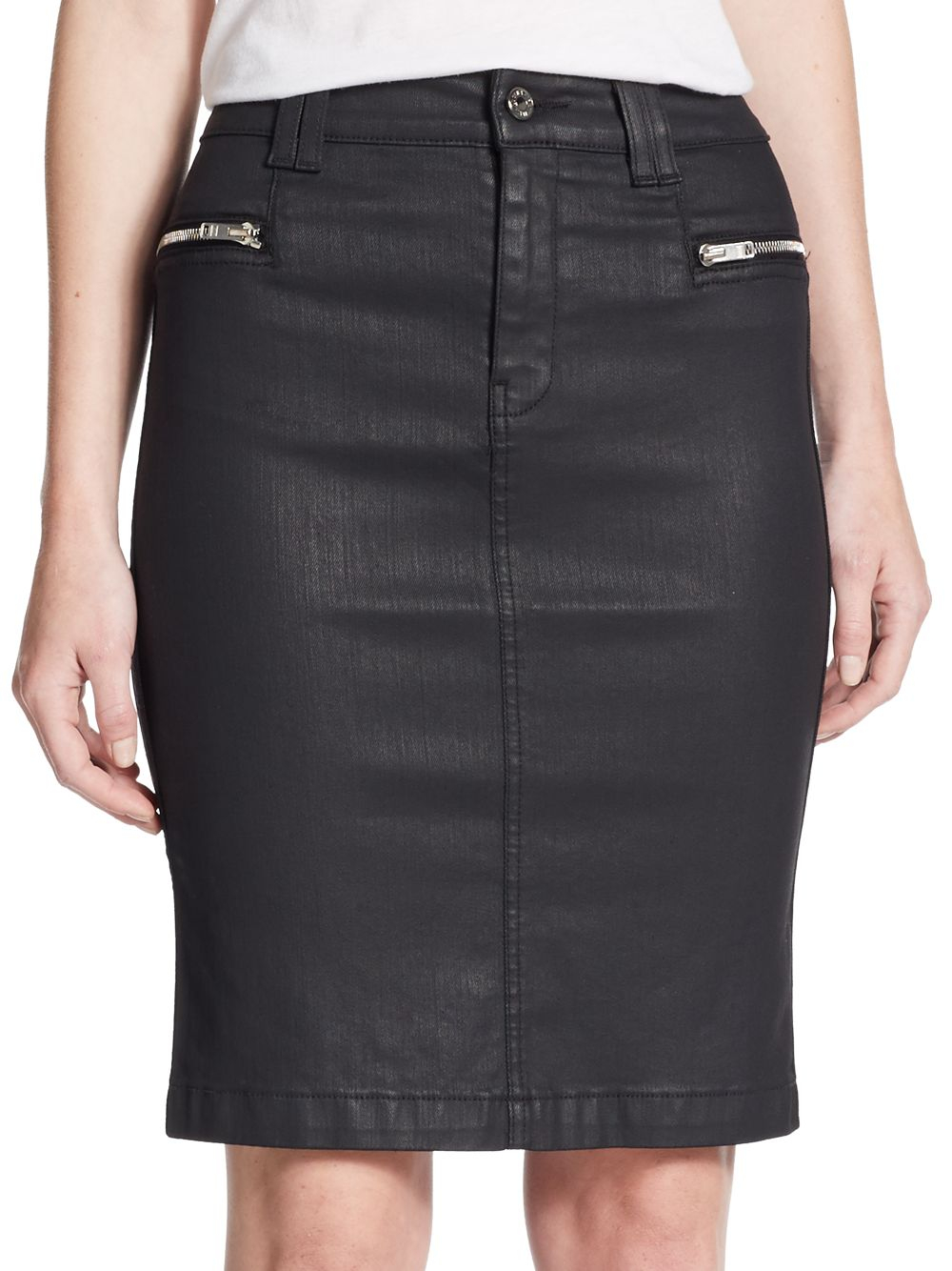 7 for all mankind Coated Denim Pencil Skirt in Black | Lyst