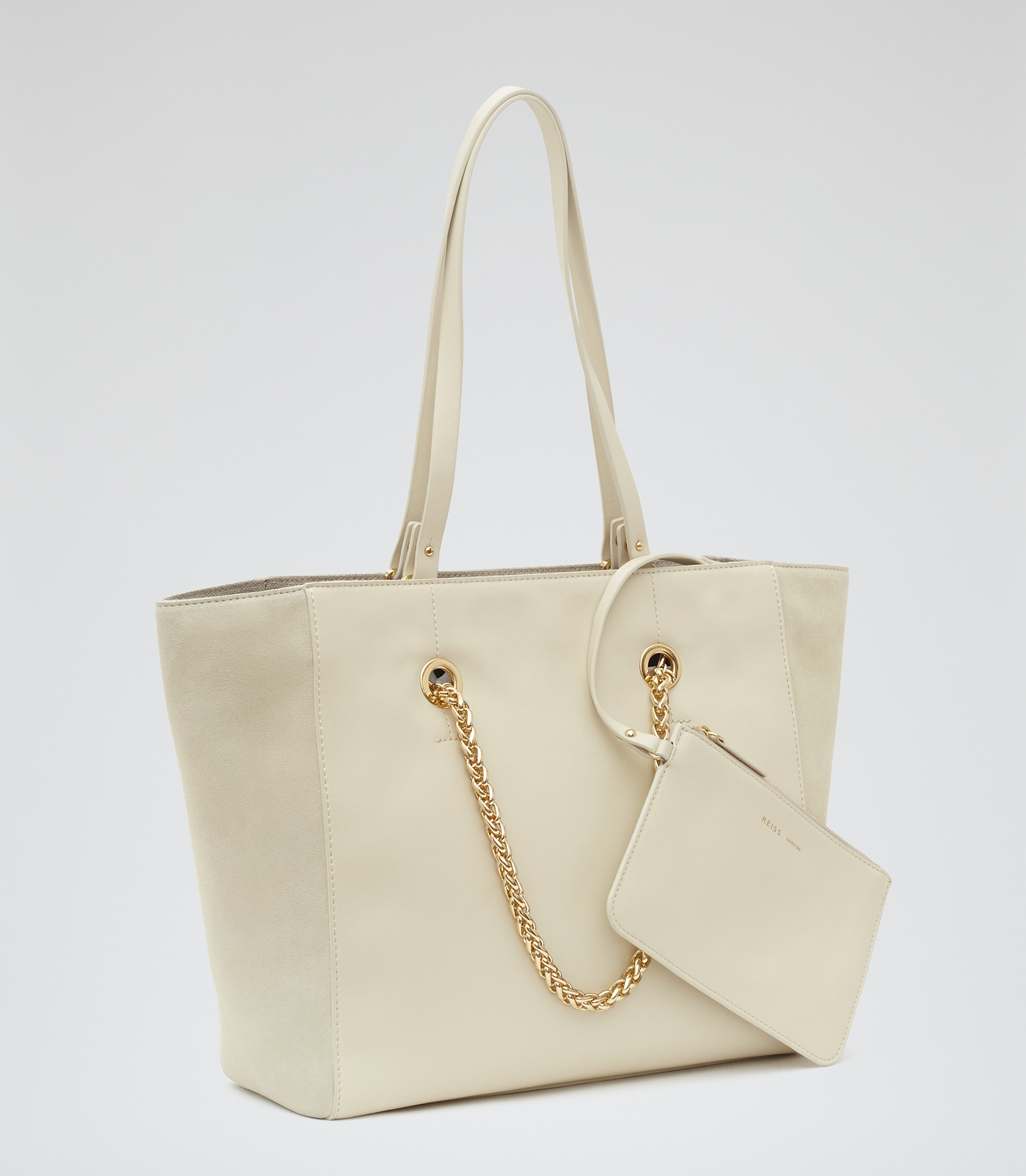 Reiss Cherry Suede And Leather Tote Bag in Beige (CREAM) | Lyst