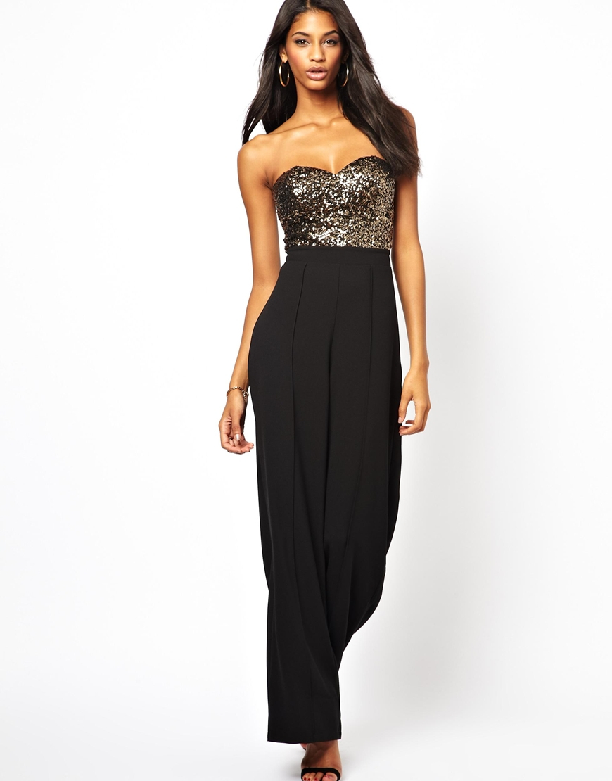 Lipsy Jumpsuit with Sequin Bust in Black - Lyst