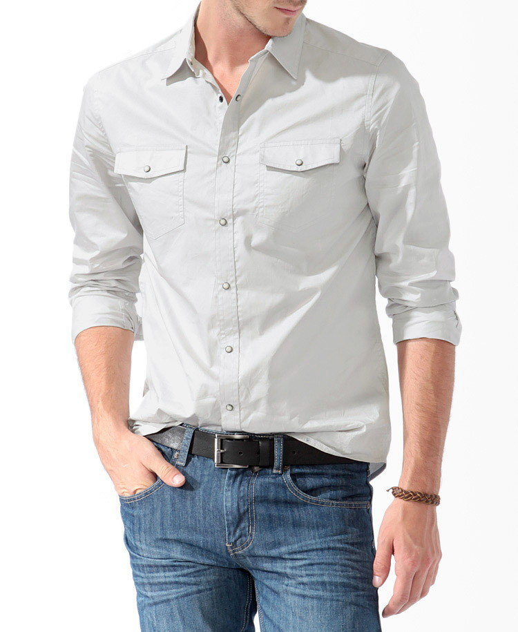Lyst - Forever 21 Snap Button Shirt in Natural for Men