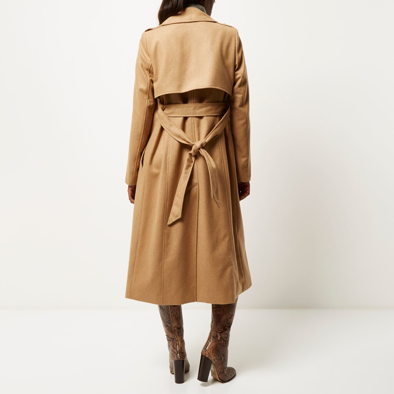 River Island Camel Woolblend Longline Trench Coat in Natural Lyst
