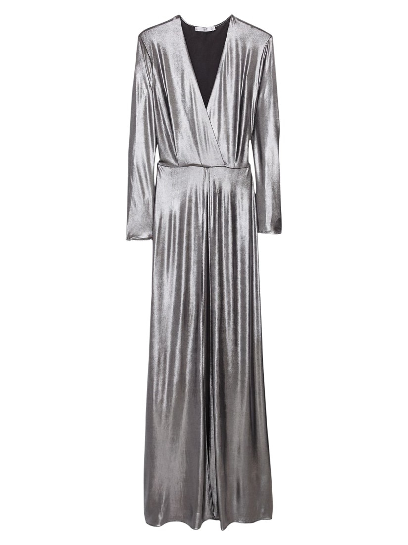 Mango Synthetic Wrap Front Maxi Dress in Silver (Metallic) - Lyst