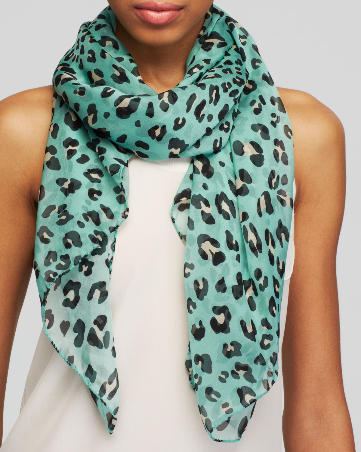Lyst Helene Berman Leopard Print Silk Square Scarf In Green