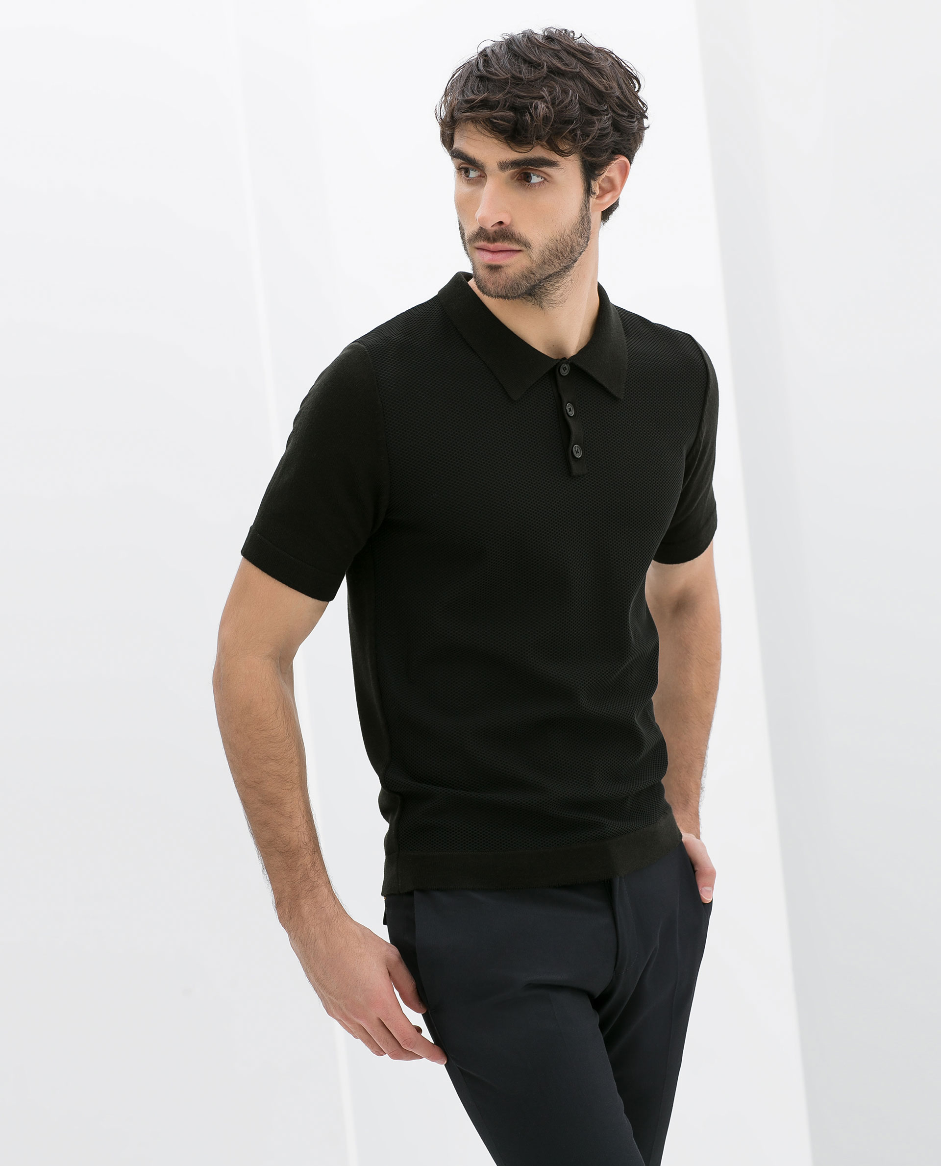 Zara Polo Shirt with Structured Front in Black for Men Lyst