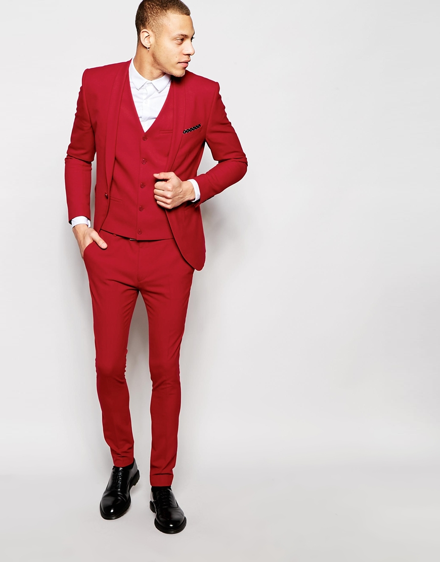 red skinny suit