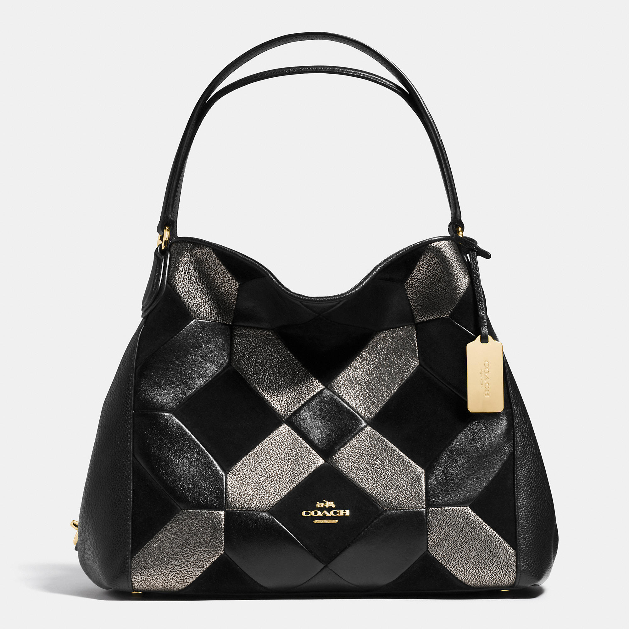COACH Edie Shoulder Bag 31 In Patchwork Leather in Light Gold/Black (Black) - Lyst