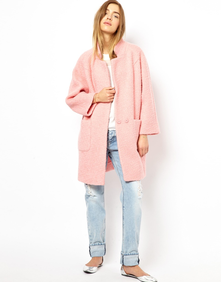 Ganni Poodle Coat in Pink - Lyst