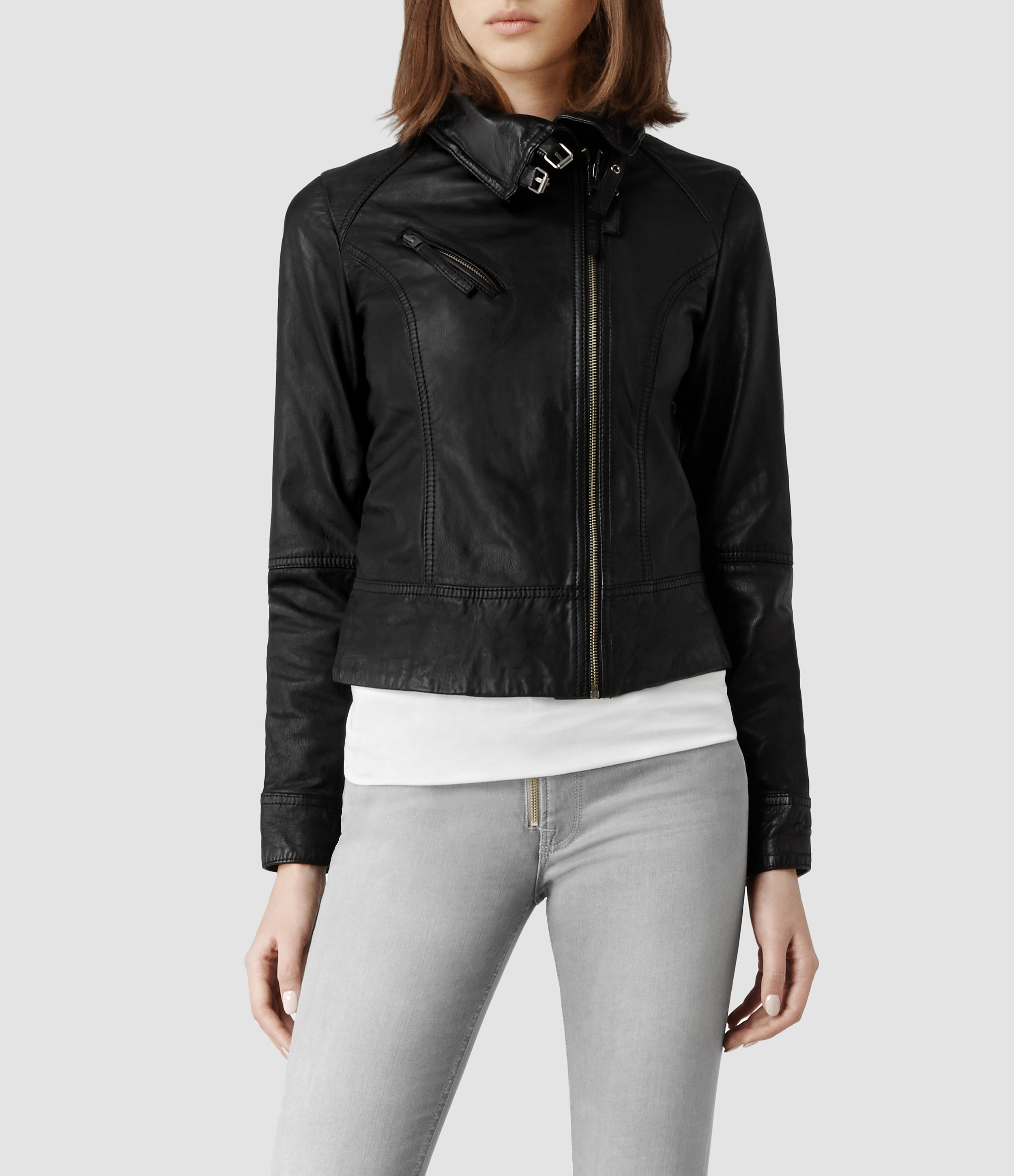 AllSaints Belvedere Leather Jacket in Black | Lyst