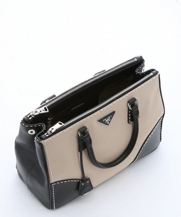 Prada Khaki Canvas And Black Leather Convertible Top Handle Bag in ...  