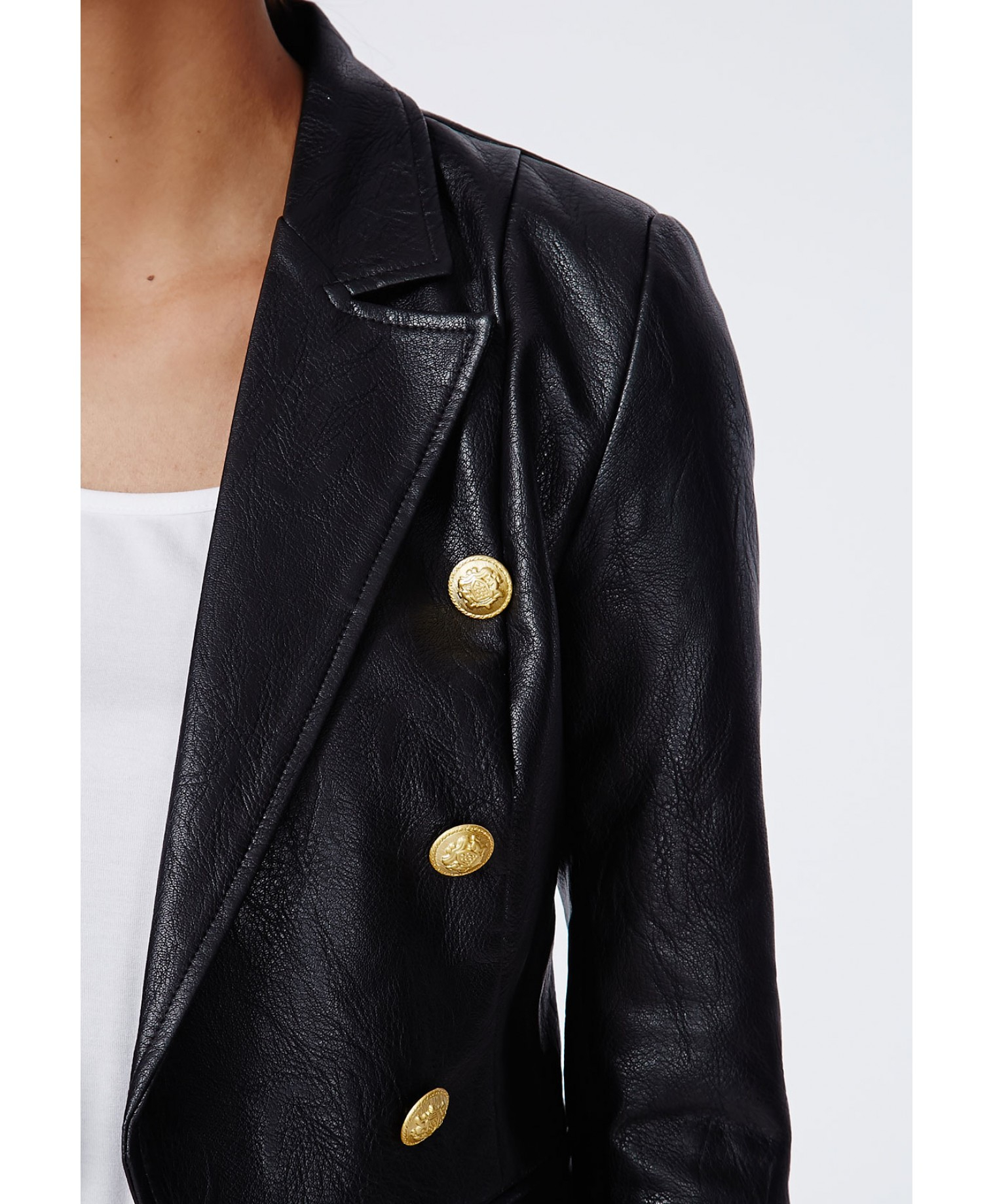 leather jacket with gold buttons