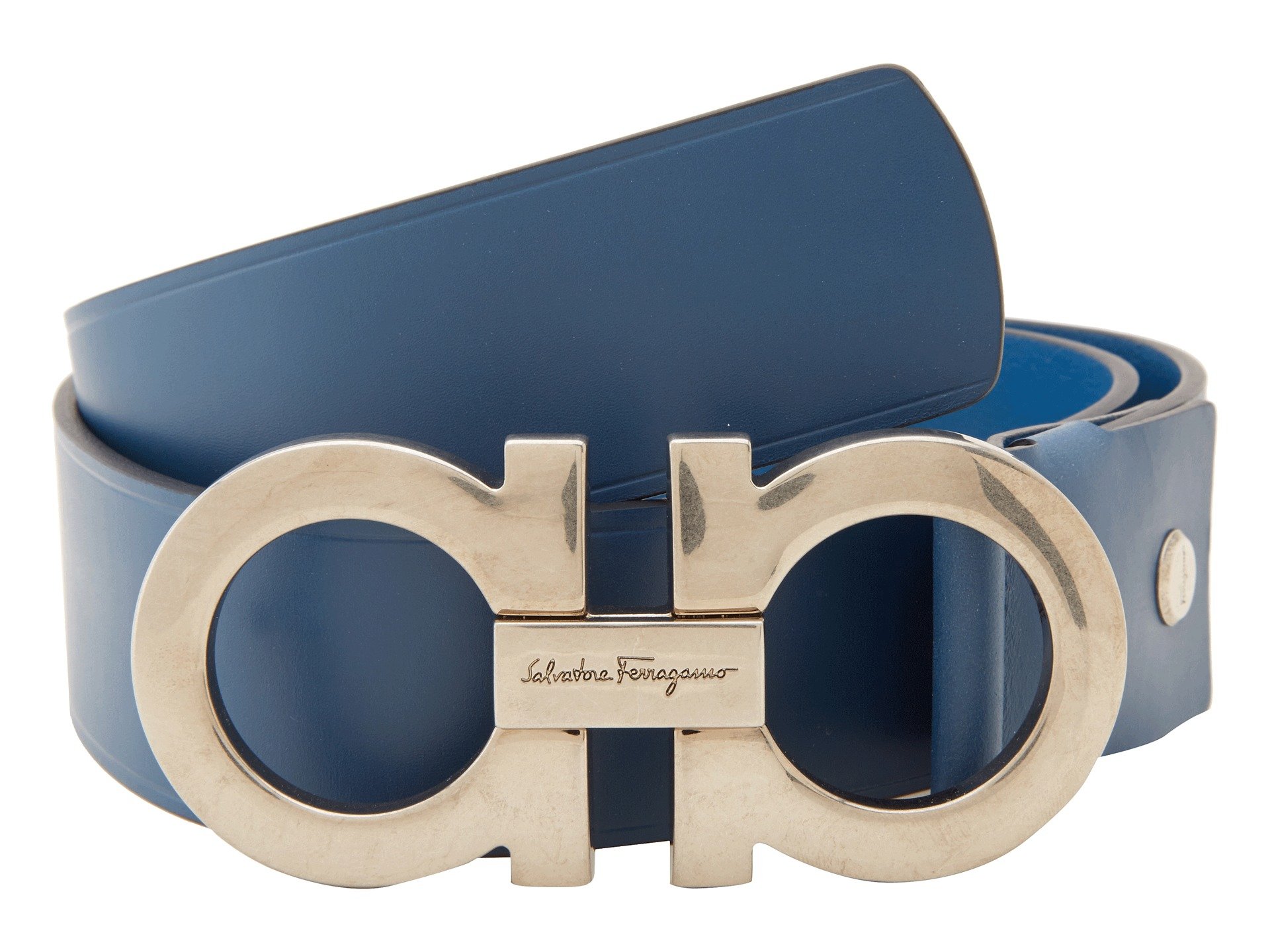 Ferragamo Double Gancini Adjustable Belt 679068 in Blue for Men | Lyst
