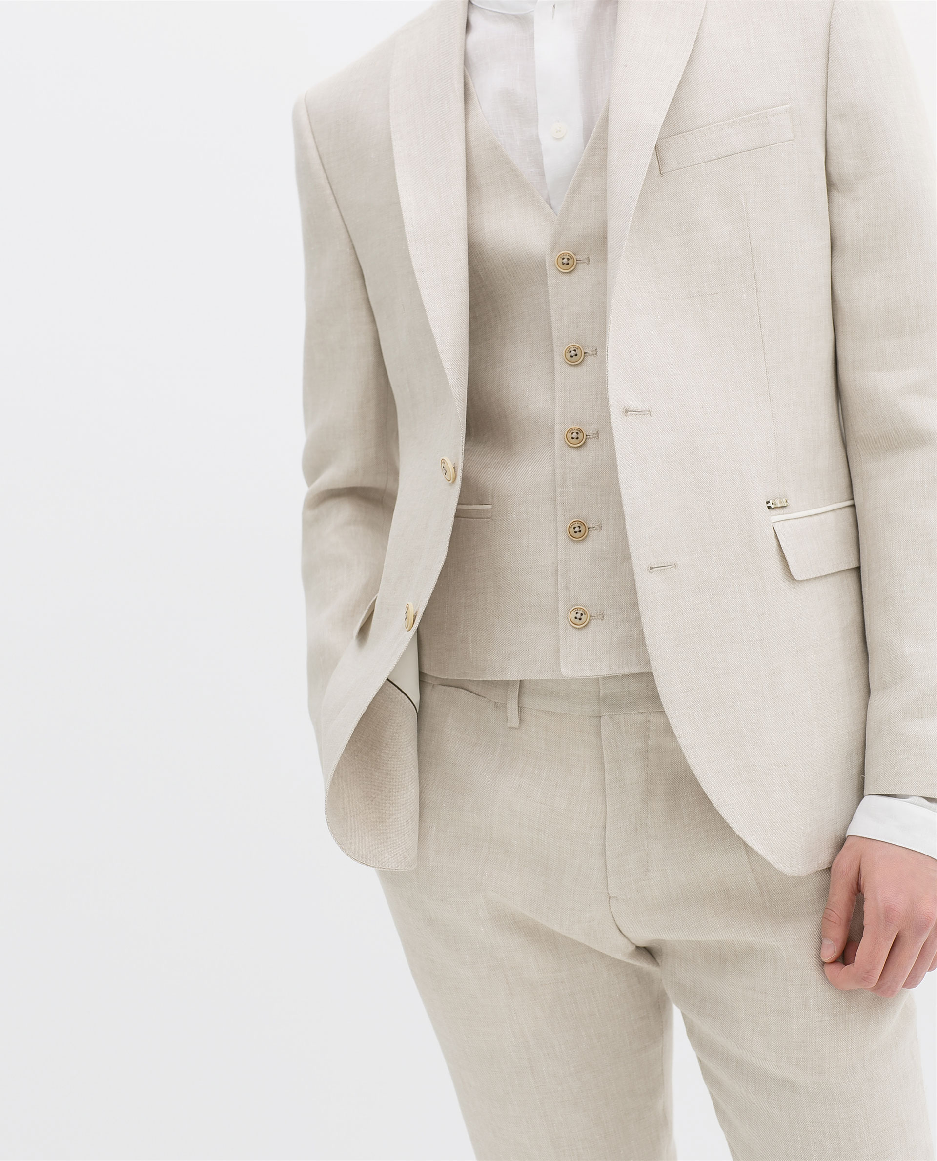 Zara Linen Suit Waistcoat with Ecru Contrast in Natural for Men | Lyst