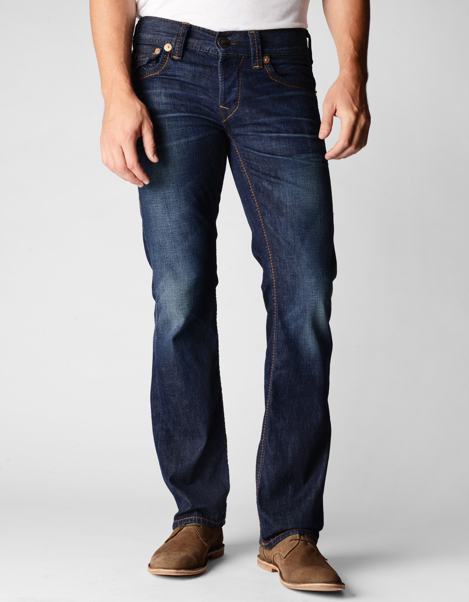 True Religion Mens Ricky Straight Leg Big T French Seam Jean in Blue ...