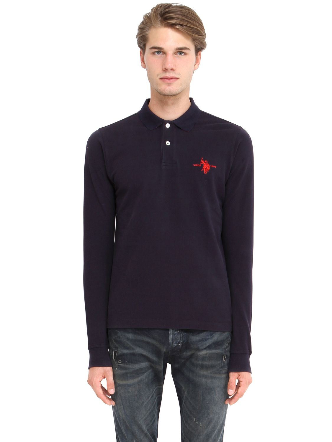 Download U.S. POLO ASSN. Cotton Piqué Long Sleeve Polo in Navy ...