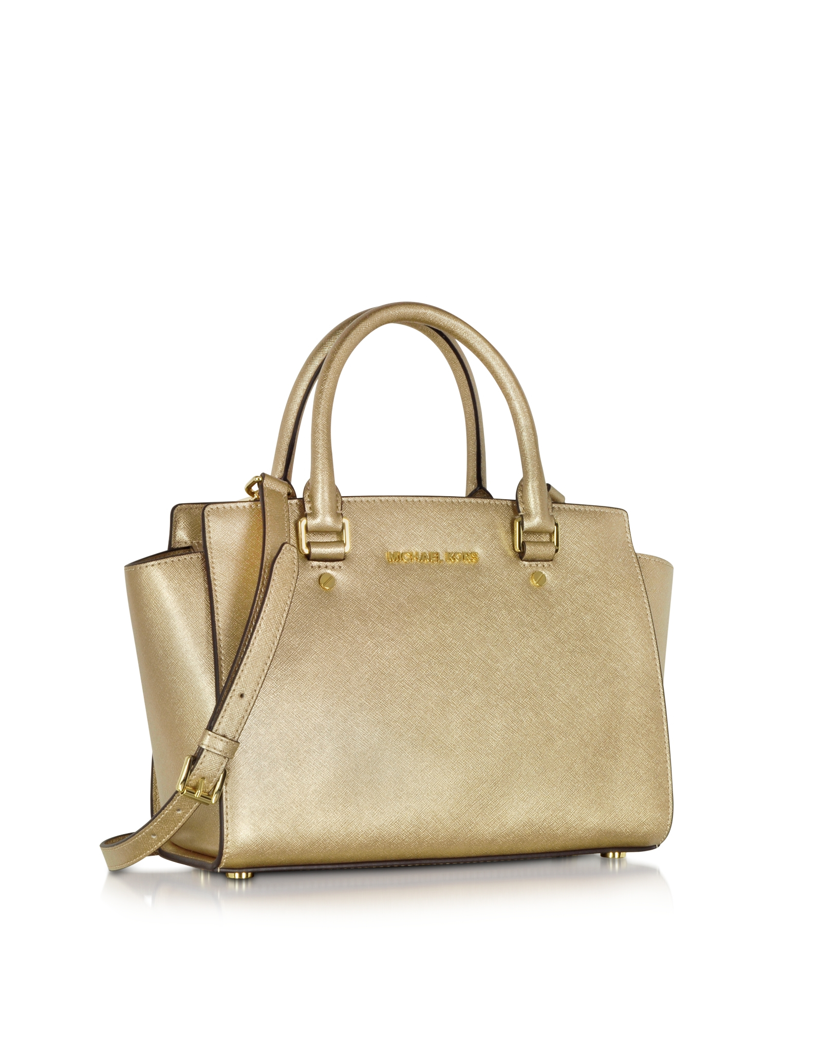 Michael kors Selma Saffiano Leather Medium Satchel Bag in Metallic | Lyst