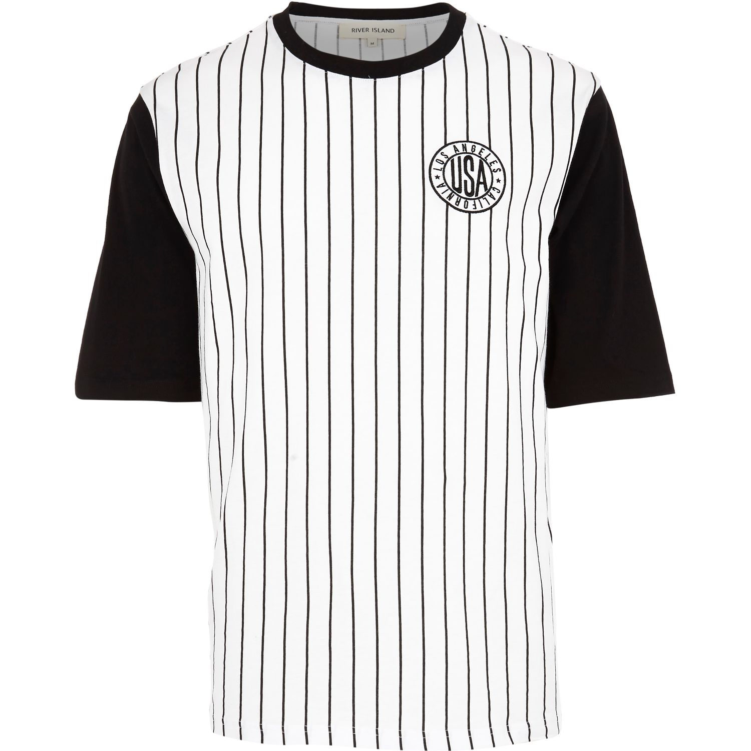 River Island White Stripe La Baseball T-Shirt in Black for Men (white ...