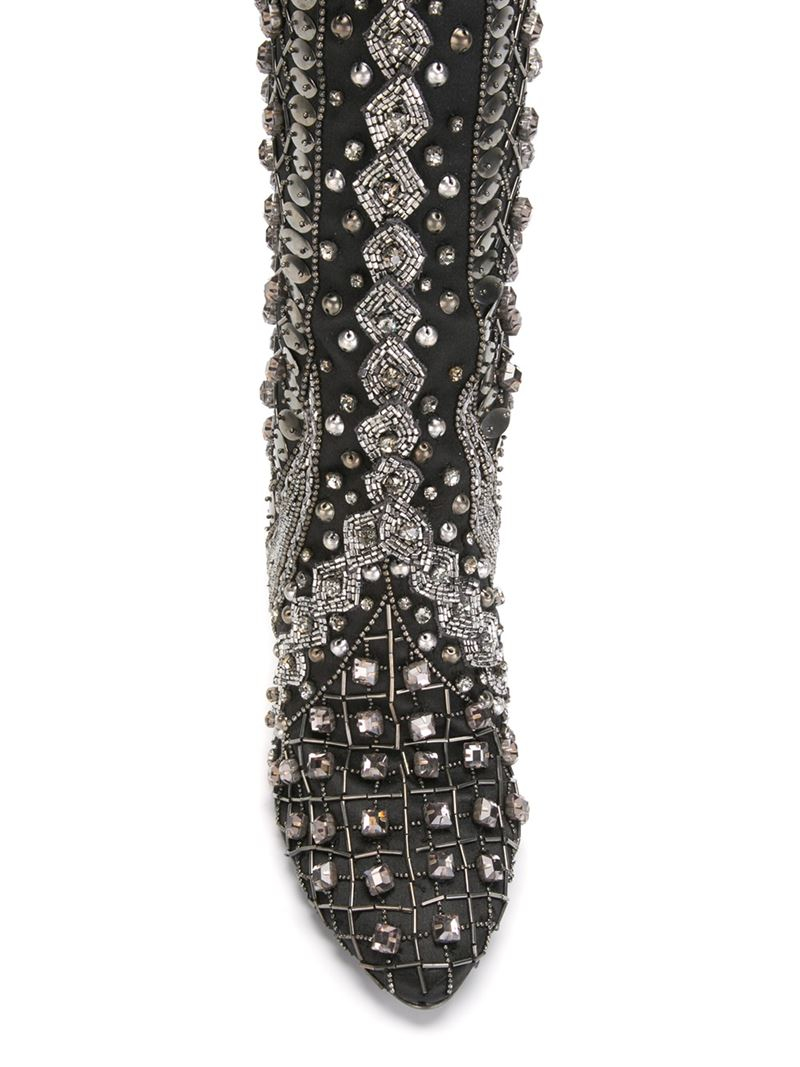 Alberta ferretti Crystal-Embellished Knee-High Boots in Black | Lyst