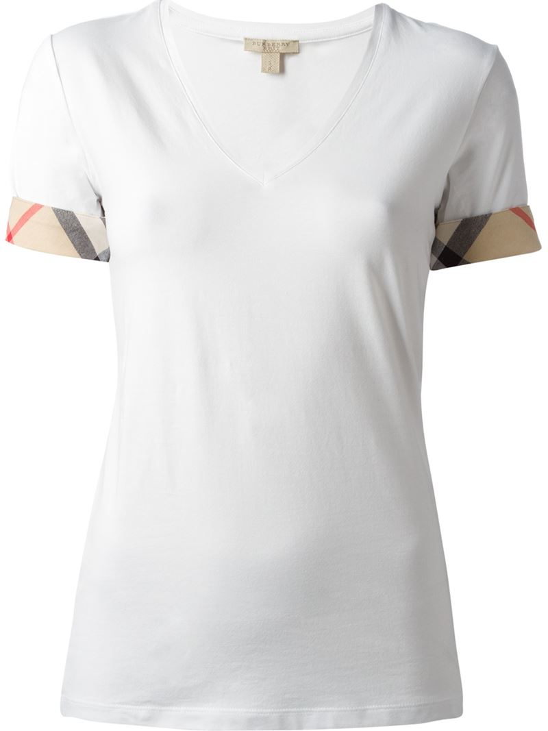 Burberry Brit 'Nova Check' Trimmed T-Shirt in White | Lyst