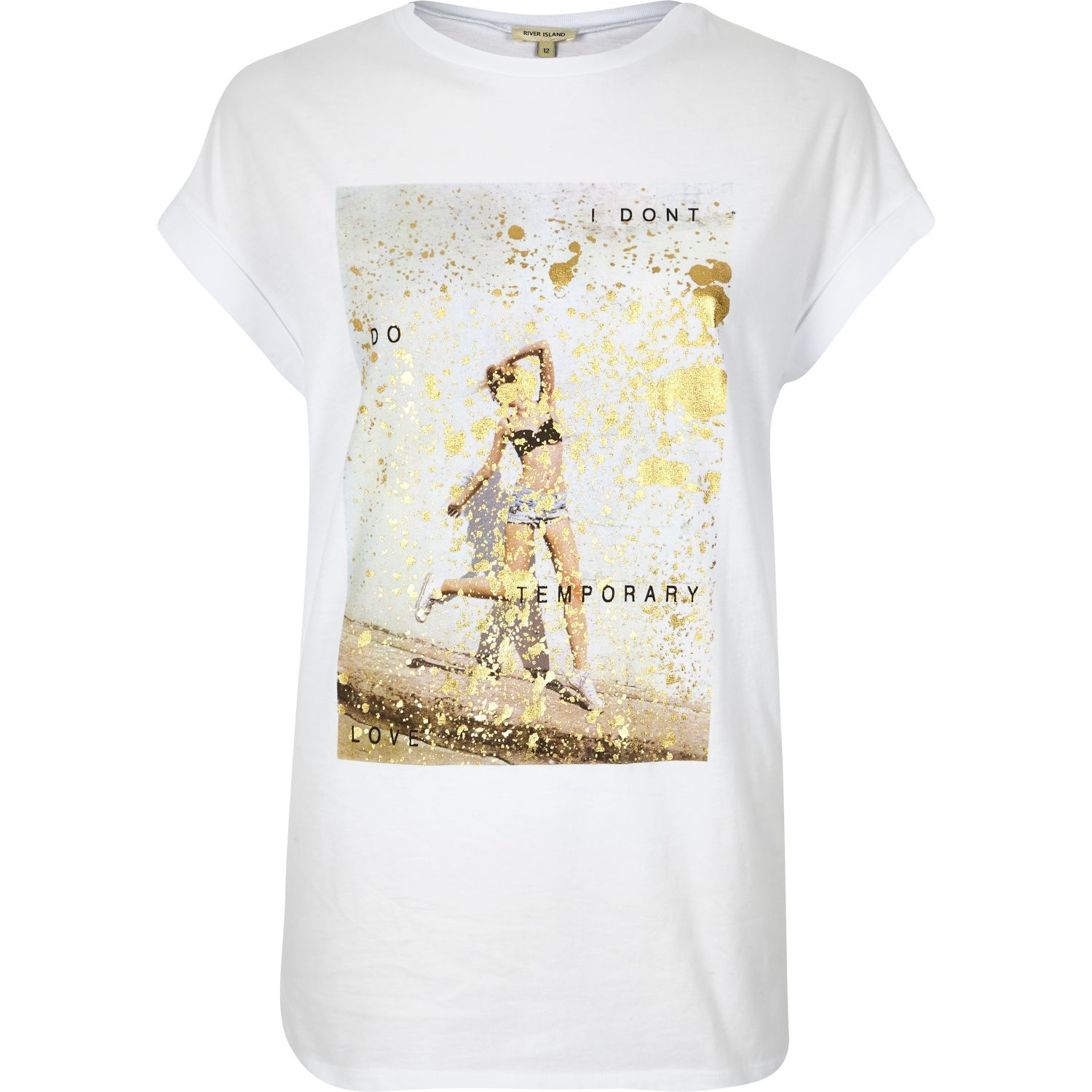 River Island White Gold Slogan Print Oversized Tshirt Lyst