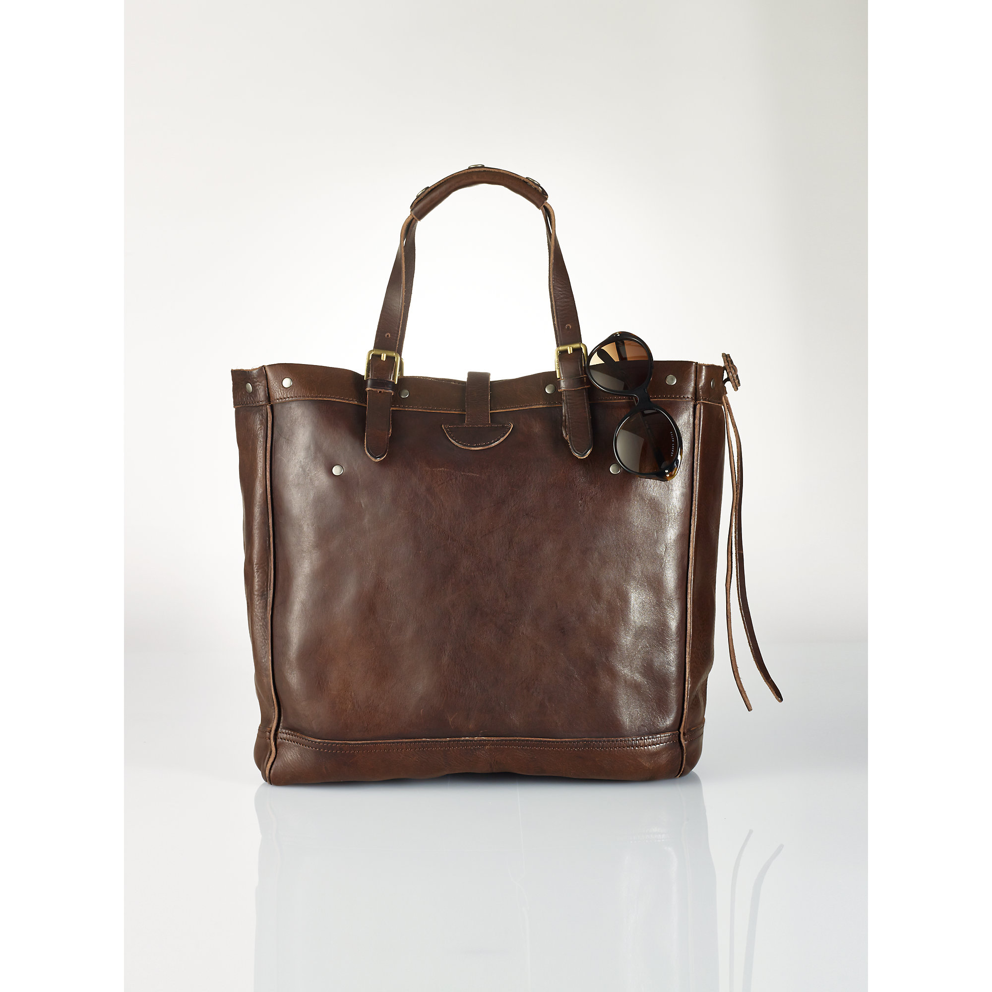 Polo Ralph Lauren Studded Moto Leather Tote in Brown Lyst