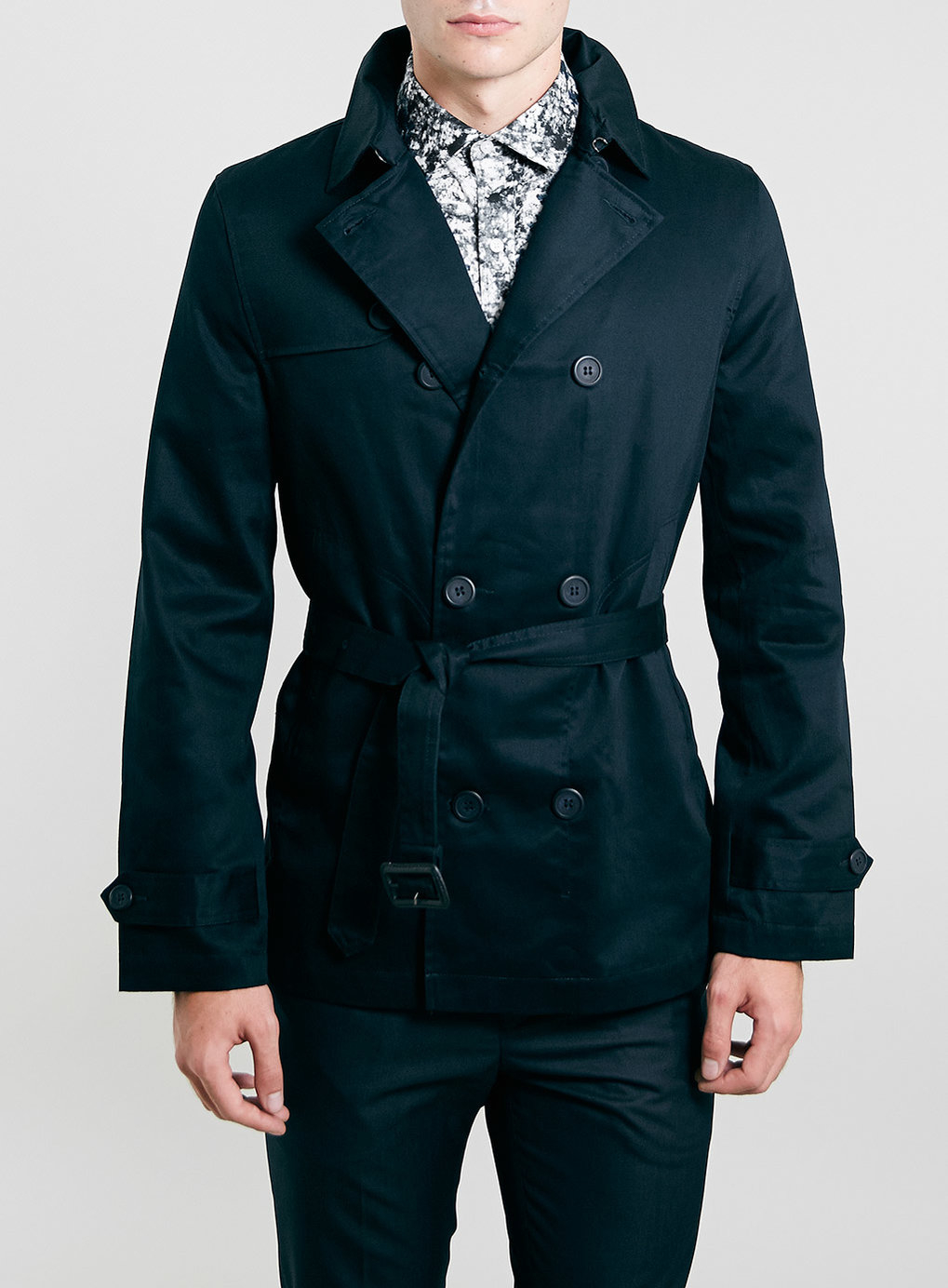 Topman | Blue Navy Double Breasted Mac for Men | Lyst