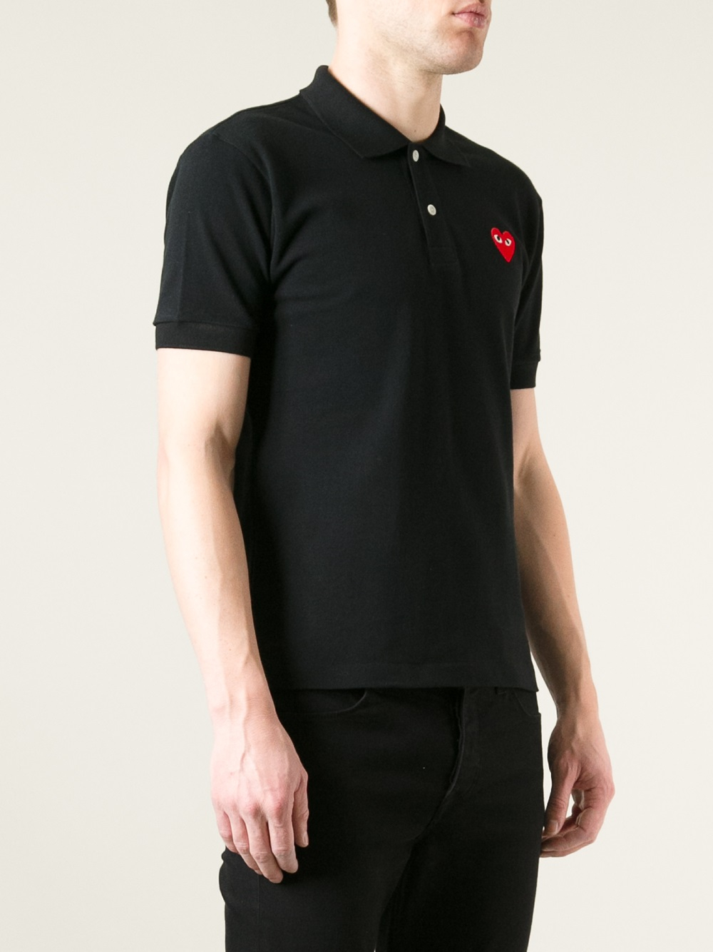 Play comme des garçons Embroidered Heart Polo Shirt in Black for Men | Lyst