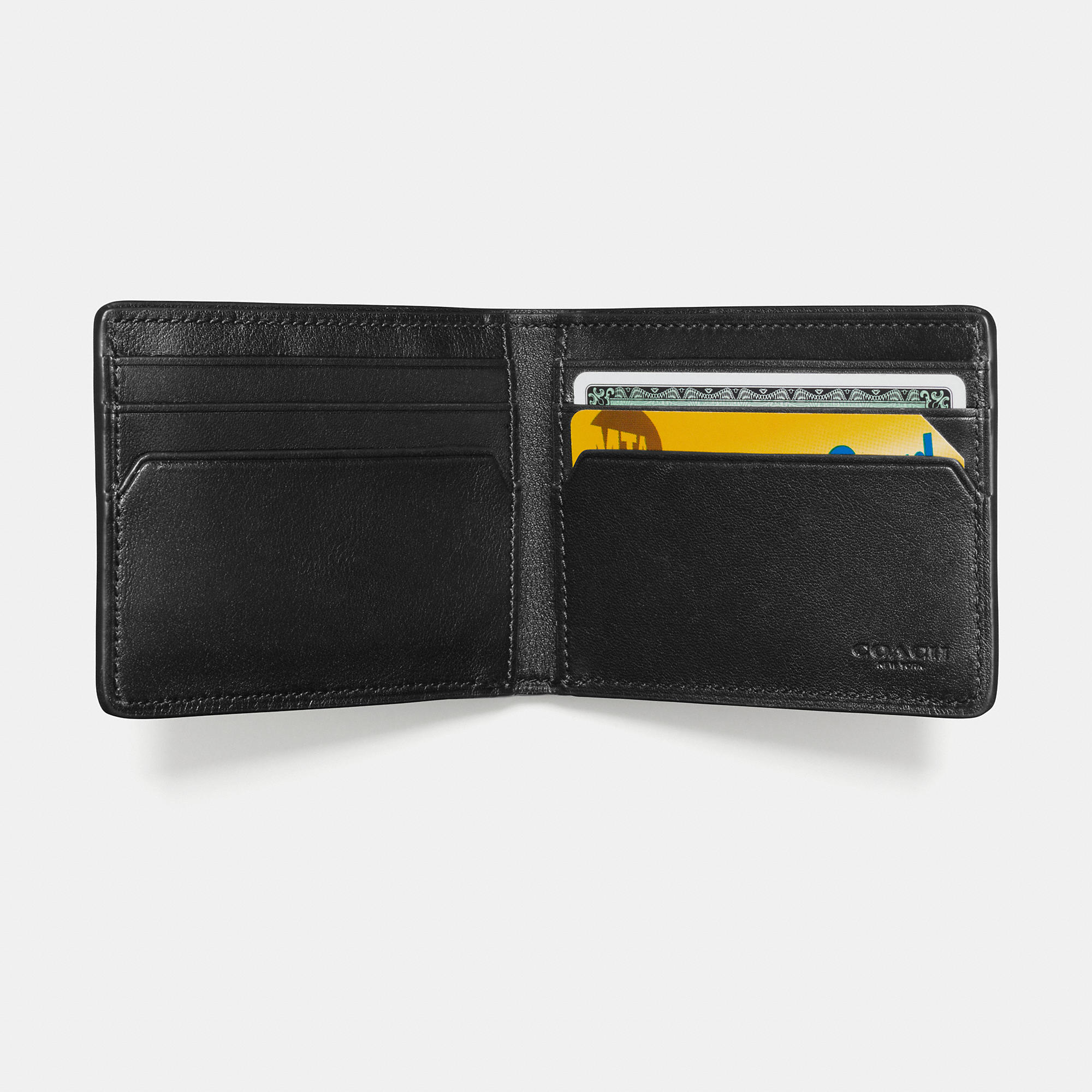 COACH Slim Billfold Wallet In Signature Crossgrain Leather in Black for