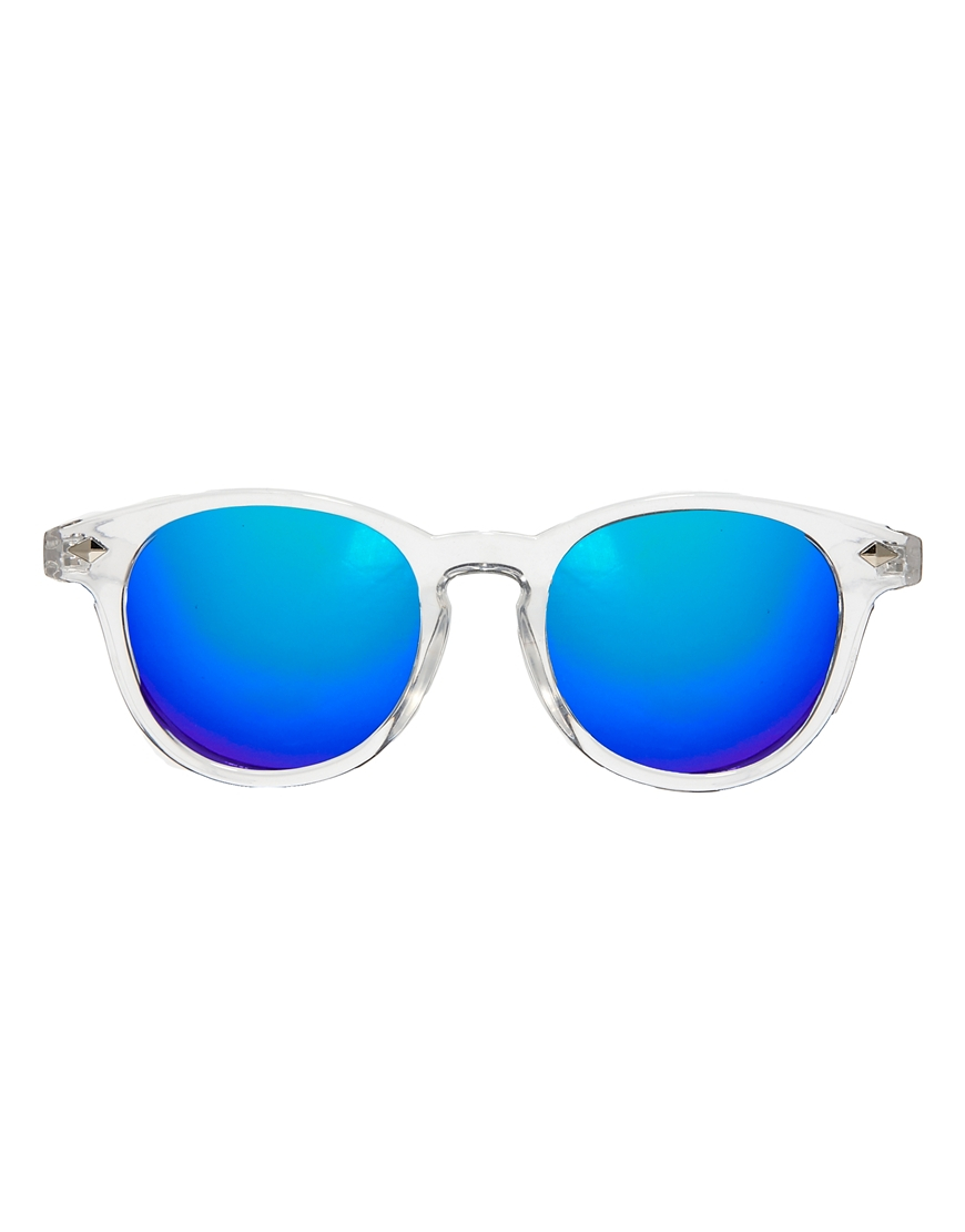 ASOS Preppy Wayfarer Sunglasses with Clear Frame and Colour Mirror Lens in  Blue for Men | Lyst