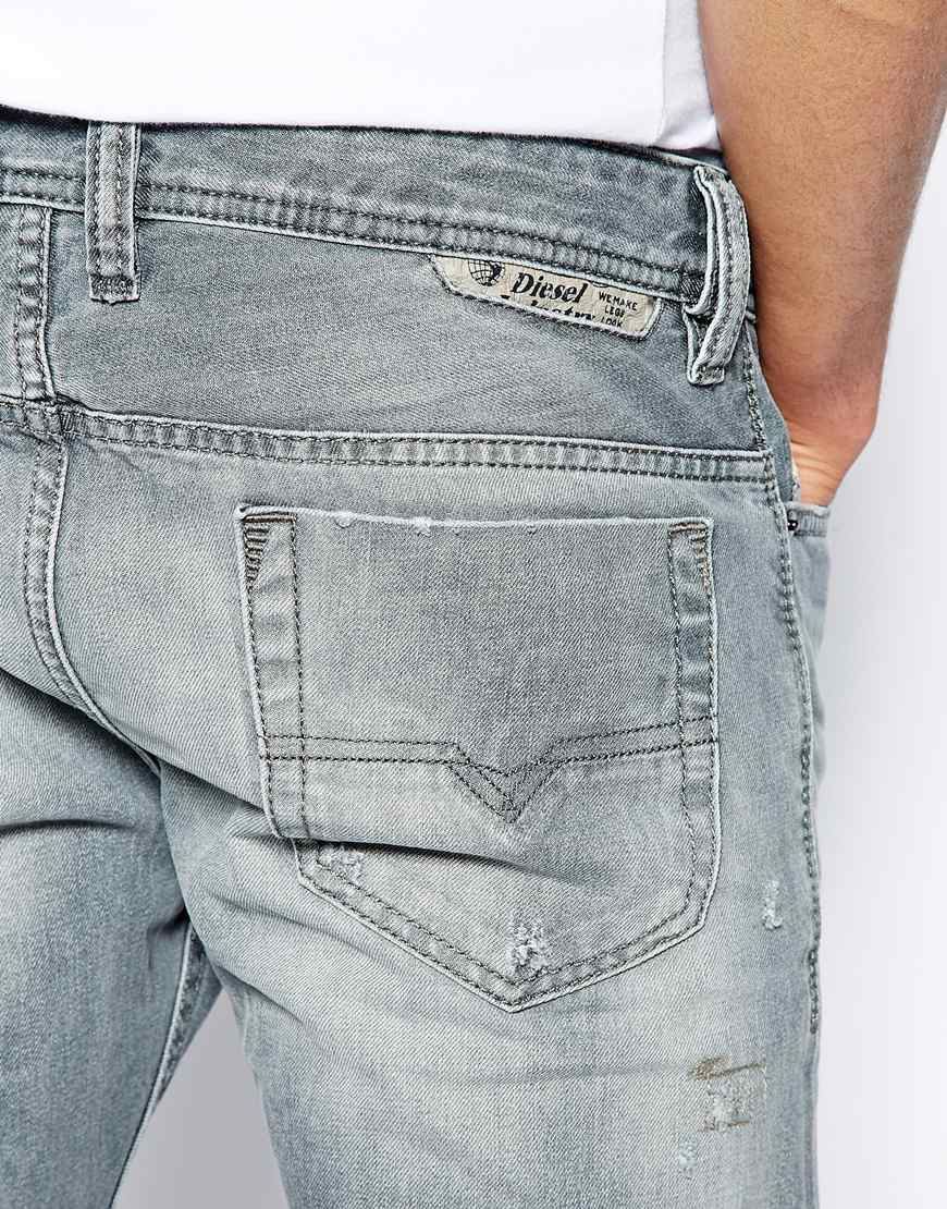 DIESEL Jeans Safado 831f Straight Fit Grey Destroy in Gray for Men - Lyst