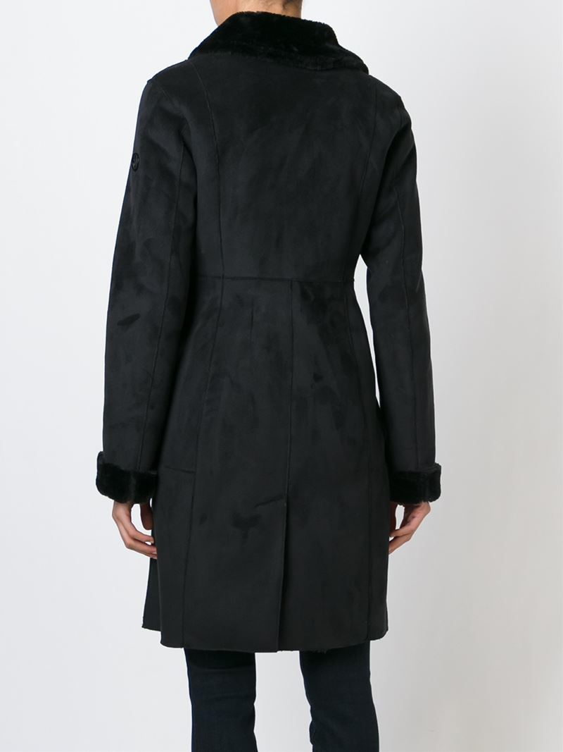 Armani Jeans Denim Faux Shearling Coat in Black - Lyst