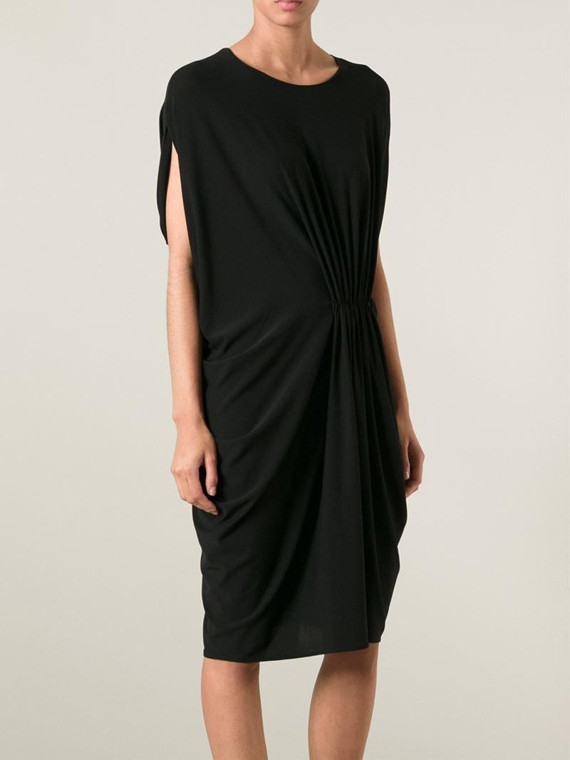 Lanvin Draped Dress in Black | Lyst