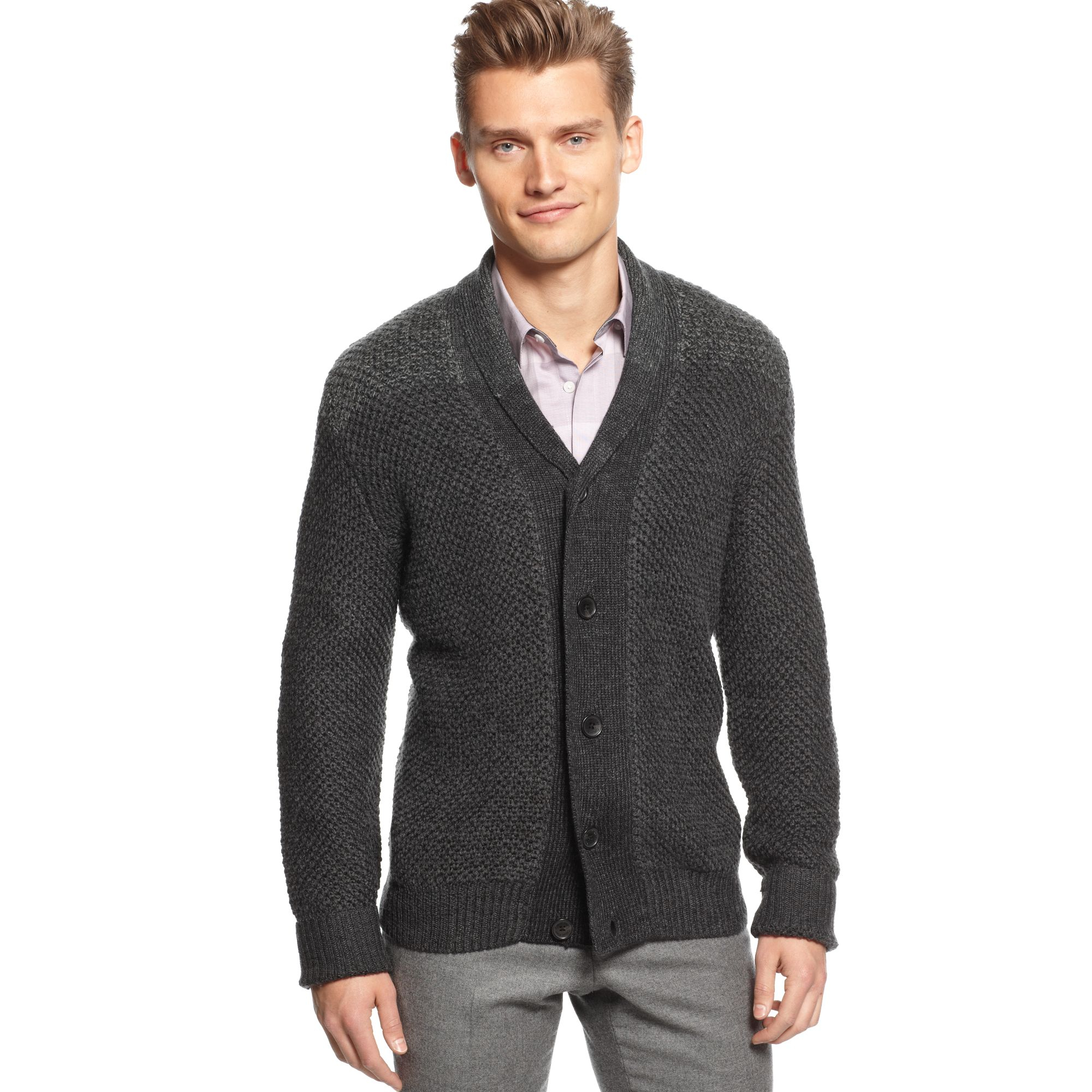 Lyst - Calvin klein Marl Blocked Shawl Collar Cardigan Sweater Macys ...