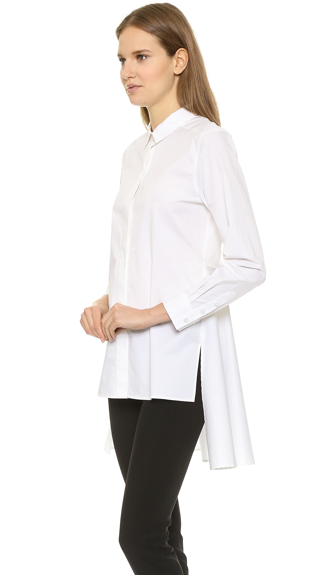 Lyst Dkny Long Sleeve Button Thru Shirt White in White