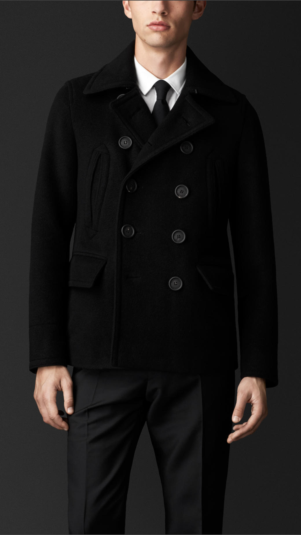 Burberry Cashmere Wool Pea Coat in Black for Men - Lyst